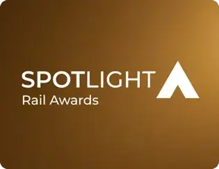Spotlight Rail Awards logo - gold/orange background